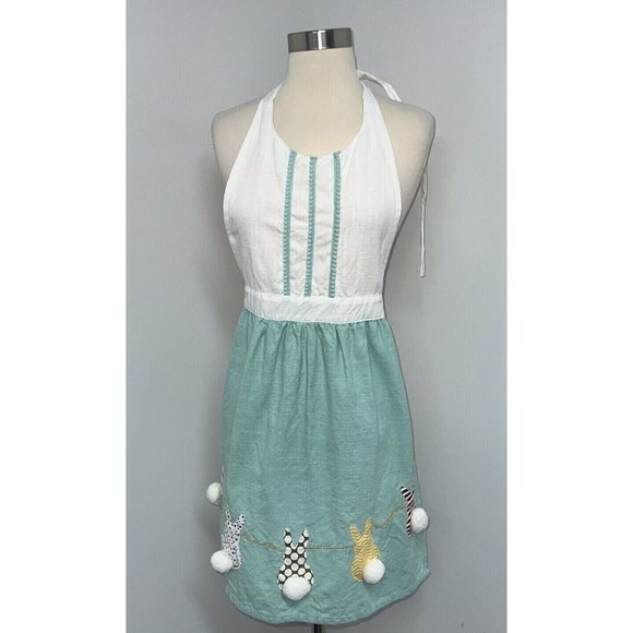 Easter Bunny Rabbit Appliqued Spring Baking Cooking Bib Apron White Mint Green - Picture 1 of 5